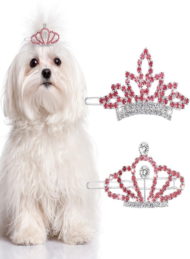 Psiriol 2Pcs Pink Gem Rhinestone Dog/Cat Tiara Crown, Crystal Rhinestone Hair Accessories, Puppies Barrette Grooming Hair Accessories for Dogs, Pet Grooming Costumes (Pink) - Image 1